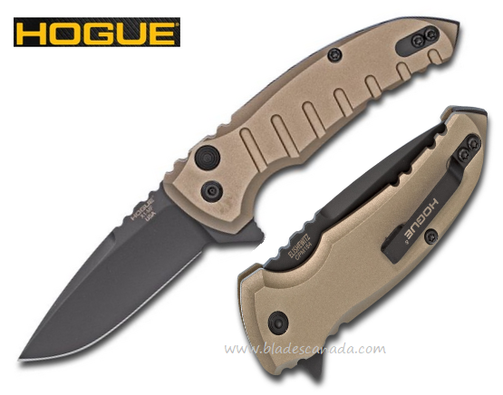 Hogue X1-MicroFlip Flipper Folding Knife, 154CM Drop Point, FDE Aluminum, 24177